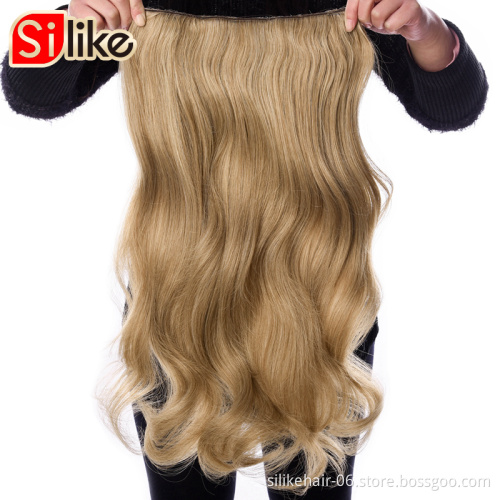 Silike 230g 32 inch Stretched Wavy water curly Heat Resistant Fiber 4 Clips one Piece Clip in curly  Synthetic Hair Extensions
